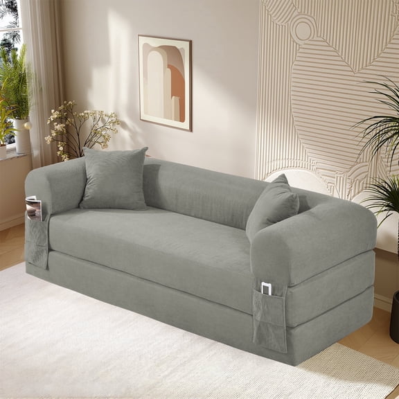 GJQ 30" Convertible Couch Bed Folding Loveseat Sleeper Sofa 3-Seater with 2 Pillows, for Living Room/Office /Flat(LGray)