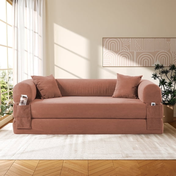 GJQ 35.5" Convertible Couch Bed Folding Loveseat Sleeper Sofa 3-Seater with 2 Pillows, for Living Room/Office /Flat(Pink)