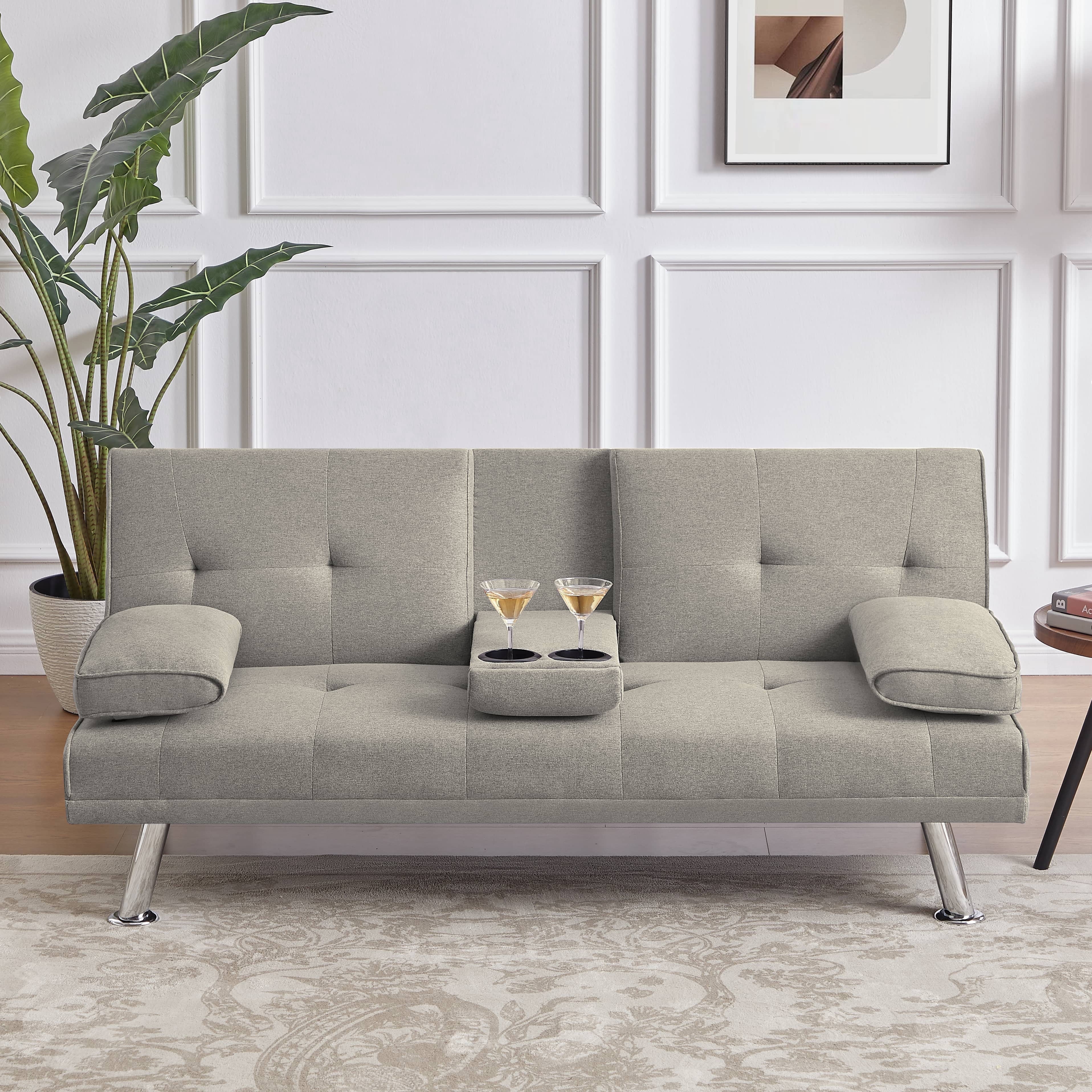 GJQ Convertible Futon Sofa Bed, Modern Folding Sofa Couch for Living Room Adult(Linen,Beige)