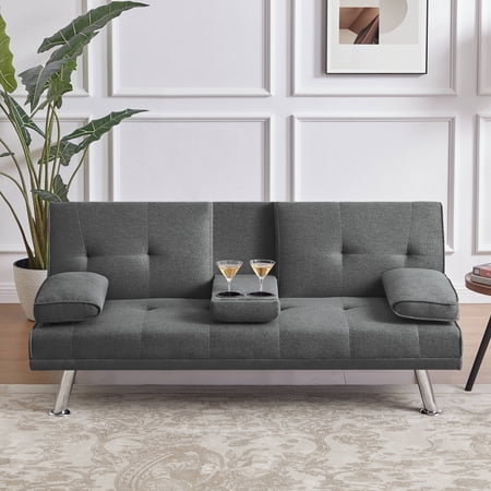 GJQ Convertible Futon Sofa Bed, Modern Folding Sofa Couch for Living Room Adult(Linen,Dark Grey)