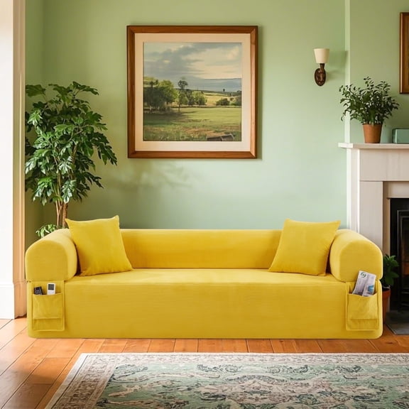 GJQ Modular Sectional Sofa 3-Seater Couch,for Living Room, Bedroom, Apartment(Corduroy,Yellow)