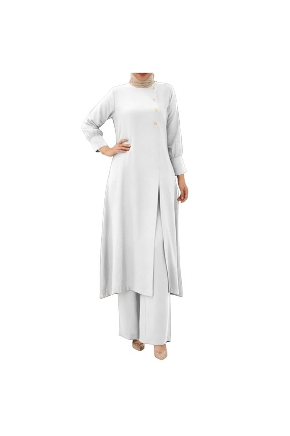 Abaya Dress for Women Muslim Modest Prayer Clothes With Wide Leg Palazzo Pants Long Skirt Suit Set