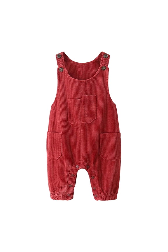 Baby Boy Girl Corduroy Bib Overalls Cotton Button Suspender Overalls Plain Romper Loose Jumpsuit Red 2-3 Years