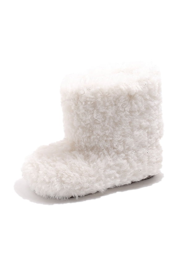 Baby Girls Winter Boots Lined Ankle Warm Shoes For Toddler Non Soft Sole Booties White 18-24 Months