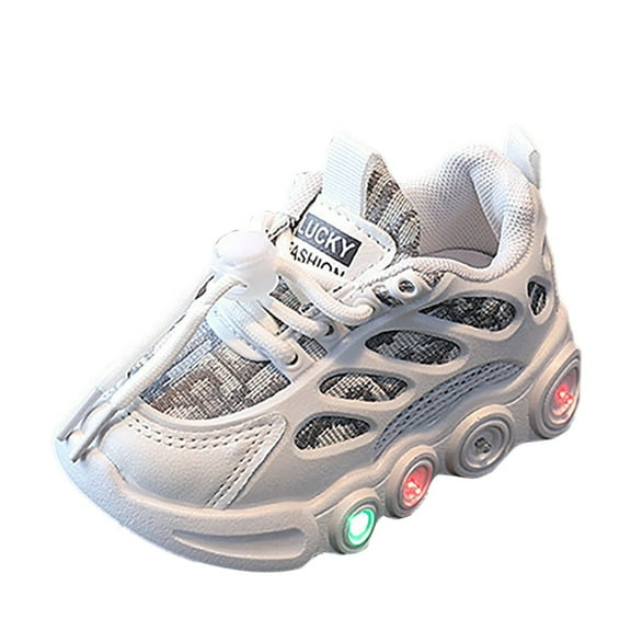 GJSYRH Baby Toddler Boys Light Up Shoes Casual Cartoon Car Sneaker Kids Sports Shoes Light Up Shoes for Boys Toddler Girl Tennis Shoes White 5.5-6 Years