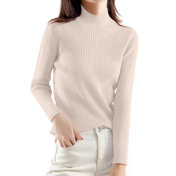 GJSYRH Knit Pullover Women Elegant Turtleneck Knit Pullover Long Sleeve Slim Fit Winter Sweater Soft Warm Top for Casual Wear and