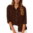 thumbnail image 1 of GJSYRH Cotton Linen Shirts for Women 3/4 Sleeve Button V Neck Blouses Summer Beach Holiday Gauze Loose Tunic Casual Y2k Tops Brown XXXXXL, 1 of 4