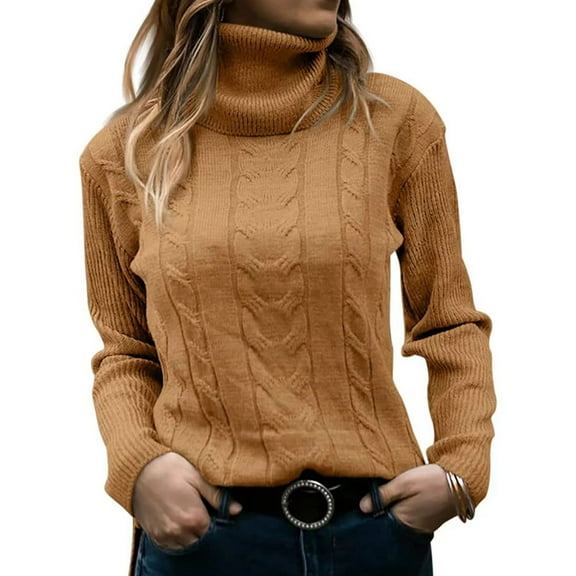 GJSYRH Crop Pullover Sweater Women Women's Fall Winter Turtleneck Pullover Sweater Long Sleeve Solid Color Knitted Top for