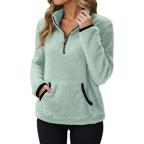GJSYRH Crop Pullover Sweater Women Women's Half Zip Pullover Sweater Soft Hooded Long Sleeve Top with Pockets and Sleeves for Everyday