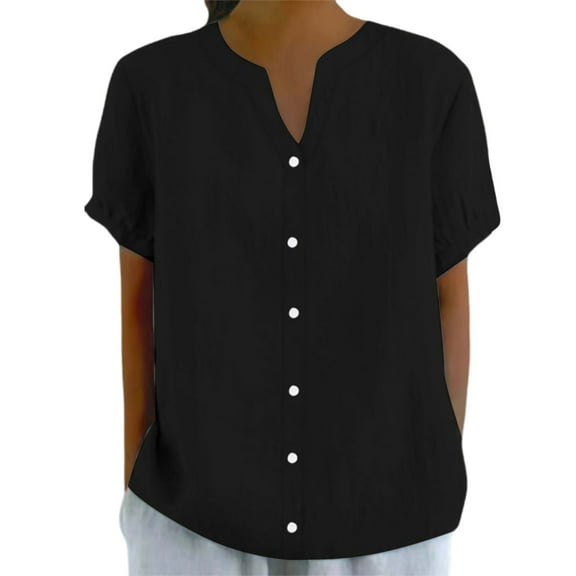 GJSYRH Elegant Ladies V Neck Button Down Blouse Loose Fit Comfortable Daily Wear Soft Fabric Versatile Spring Summer Tops