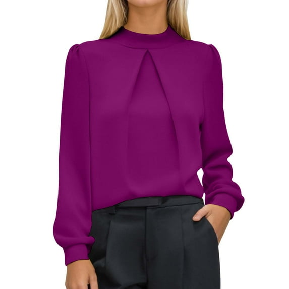 GJSYRH Elegant Satin Long Sleeve Stand Collar Blouse For Women And Everyday Wear