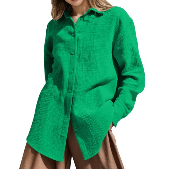 GJSYRH Elegant Women's Lapel Button Down Shirt Comfortable Long Sleeve Casual Top Blouse for Everyday Wear