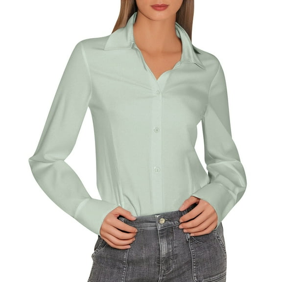 GJSYRH Elegant Women's Lapel Long Sleeve Linen Button Down Shirt for a Sleek and Everyday Comfortable Style
