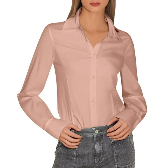 GJSYRH Elegant Women's Lapel Long Sleeve Linen Button Down Shirt for a Sleek and Everyday Comfortable Style