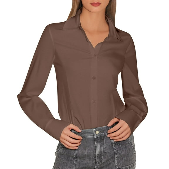 GJSYRH Elegant Women's Lapel Long Sleeve Linen Button Down Shirt for a Sleek and Everyday Comfortable Style