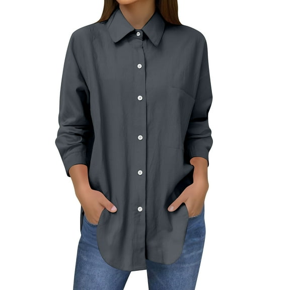 GJSYRH Elegant Women's Solid Color Linen Shirt with Chest Pocket for Casual Beach Wear and Everyday Fashion Outfits