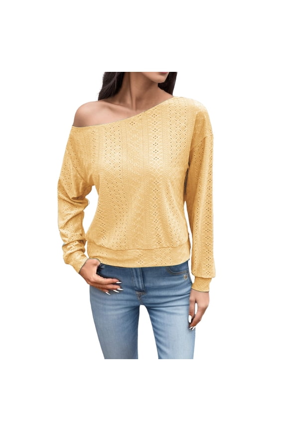 European Autumn Women's Fashion T-Shirt Elegant Casual Loose Fit Solid Color Strapless Long Sleeve Top