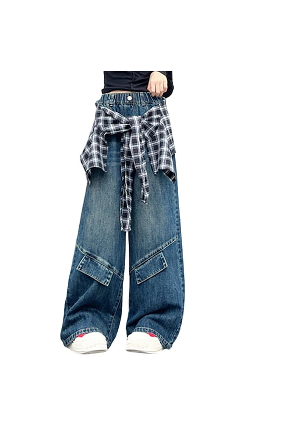 Girls Baggy Jeans Hop Skater Jeans Vintage Dance Skateboard Pants Loose Fit Denim Jeans Blue 11-12 Years