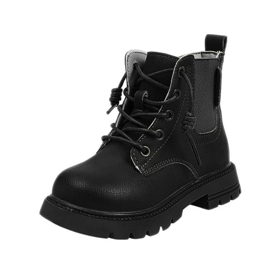 GJSYRH Girls Boys Ankle Boots Side Zipper Combat Shoes Lace up Dress Short Booties Toddler/Little/Big Kid Black 3.5-4 Years