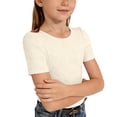 thumbnail image 1 of GJSYRH Girls Crew Neck Ribbed Fitted Tight Tshirt Short Sleeve Shirt Basic Knit Top, 1 of 4