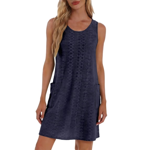 GJSYRH Girls Eyelet Swimsuit Cover Up Kids Casual Sleeveless Summer Beach Dress Coverups with Pockets Navy XL