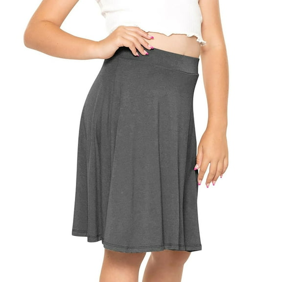 GJSYRH Girls Knee to Midi Length Aline Skirt with Built-in Shorts or Leggings Dark Gray 8-9 Years
