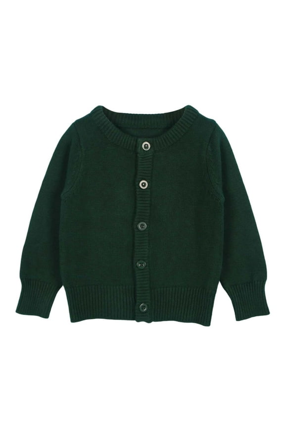 Girls Long Sleeve Cardigan Button Front Crew Neck Knit Sweater Soft Blend Kids Cozy Outerwear For School Play Dark Green 8-9 Years