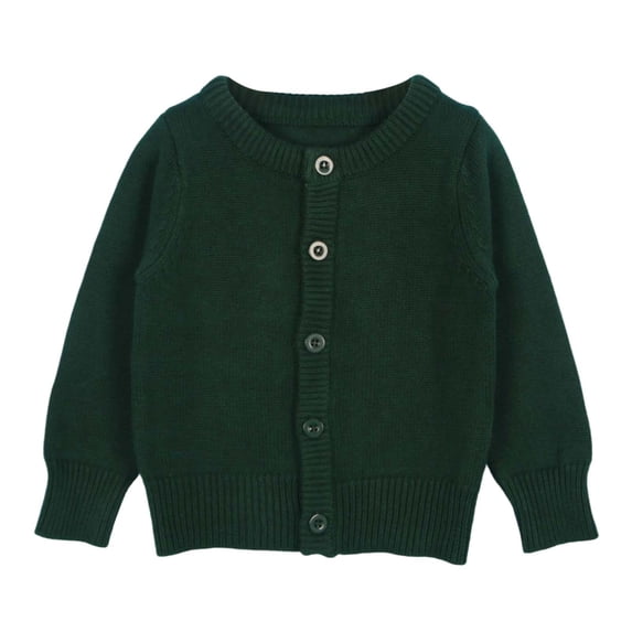 GJSYRH Girls Long Sleeve Cardigan Button Front Crew Neck Knit Sweater Soft Blend Kids Cozy Outerwear For School Play Dark Green 8-9 Years