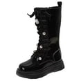 thumbnail image 1 of GJSYRH Girls Mid Calf Boots Lace Up Casual Boots Flat Thick Sole Non Daily Wear PU Leather Black 7-8 Years, 1 of 9