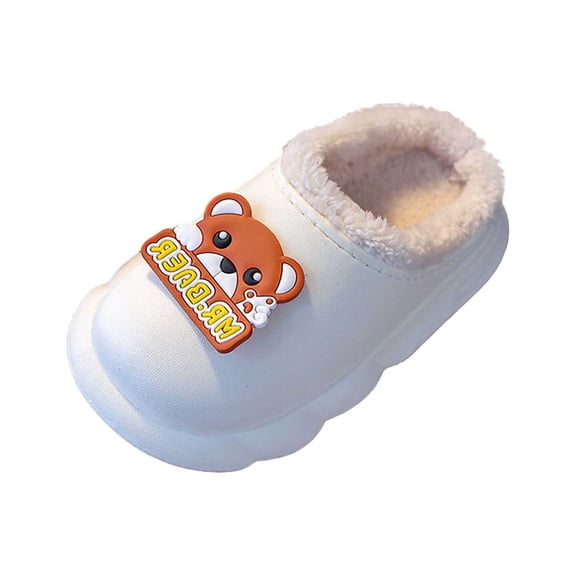 GJSYRH Girls Plush Slipper Warm Winter Slippers Soft Comfortable Indoor Outdoor Lined Cartoon Design Lightweight Toddler Kids Footwear White 3.5-4 Years