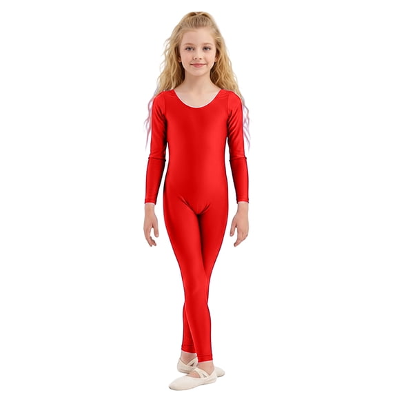 GJSYRH Girls Scoop Neck Long Sleeve Unitard Bodysuit Dancewear Red 10-12Years
