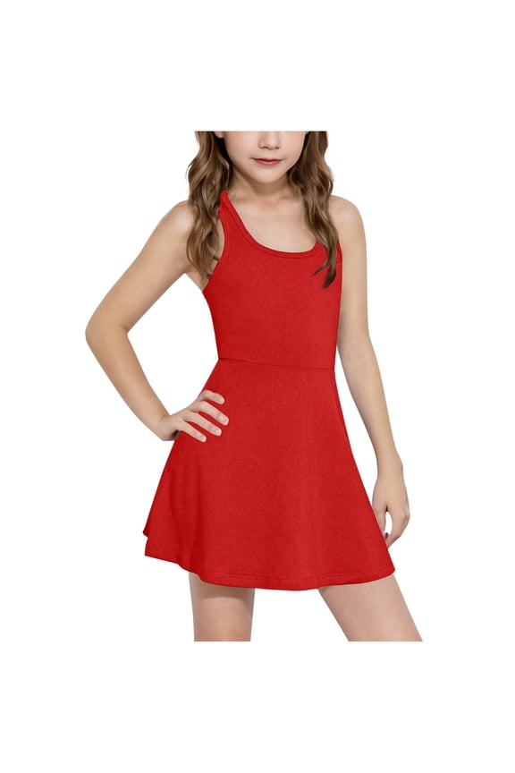 Girls Sleeveless Tennis Dress Kids Racerback Golf Dress School Sports Dresses Outfit with Shorts Pockets RD1 4-5 Years