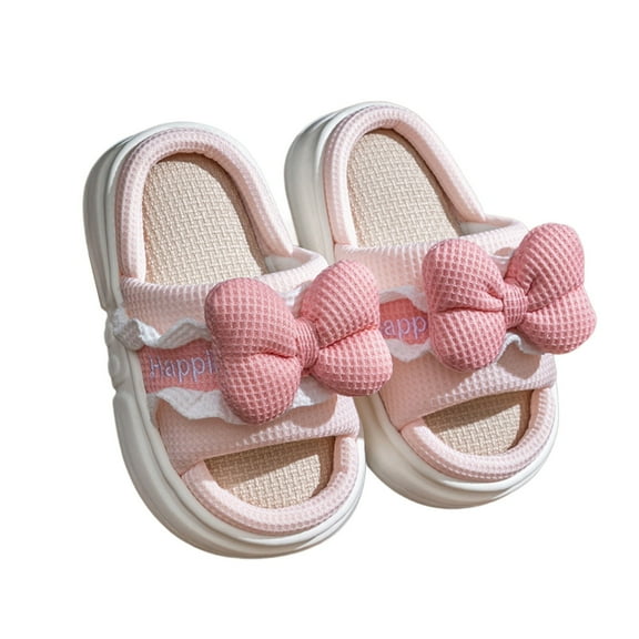 GJSYRH Girls Summer Slippers Open Toe Bow Shoes Memory Foam House Slippers Rubber Sole Sandal Indoor Outdoor Birthday Christmas Gifts Pink 5.5-6 Years