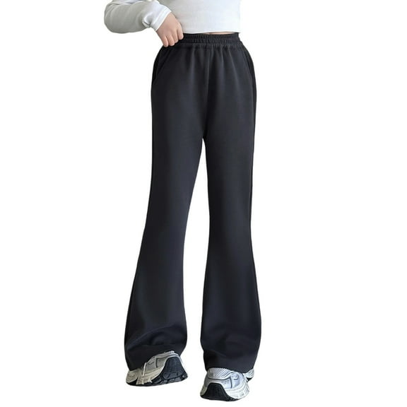 GJSYRH Girls Sweatpants Straight Leg Pants Joggers Casual Knit Flared Sweatpants Elastic Waist Stretchy Joggers Comfortable Daily Wear Grey 6-7 Years