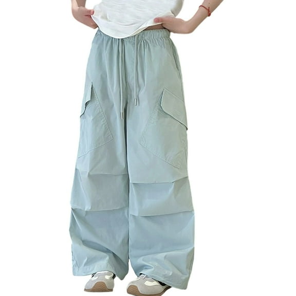 GJSYRH Girls Sweatpants Straight Leg Pants Joggers Summer Cargo Parachute Pants Loose Fit Elastic Waist Comfortable Outdoor Green 5-6 Years