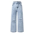 thumbnail image 1 of GJSYRH Girls Wide Leg Lined Jeans Denim Distressed Snowflake Wash Wide Leg Jeans For Teen Girls Comfortable Stretch Denim Trousers Blue 9-10 Years, 1 of 9
