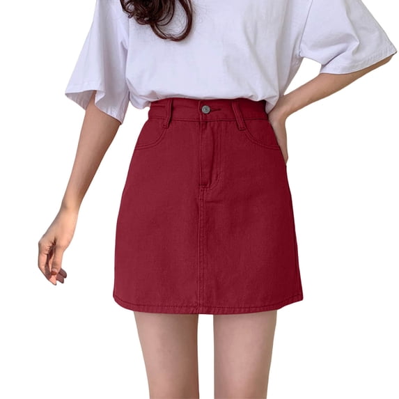 GJSYRH Jean Skorts for Woman High Waisted Trendy Slit Stretchy Denim Skirt with Shorts Casual Summer Skorts Skirts