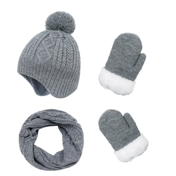 GJSYRH Kids Boys Hats Toddler Beanies With Scarf Gloves Set Grey 4-6 Years
