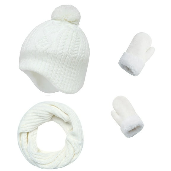 GJSYRH Kids Boys Hats Toddler Beanies With Scarf Gloves Set White 4-6 Years