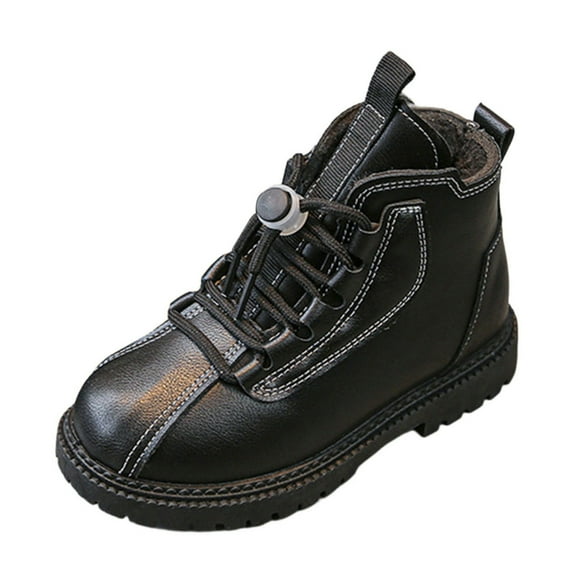 GJSYRH Kids Girls Ankle Boots Casual Boots Flat Thick Sole Non Durable PU Leather Comfortable Footwear Black 4.5-5 Years