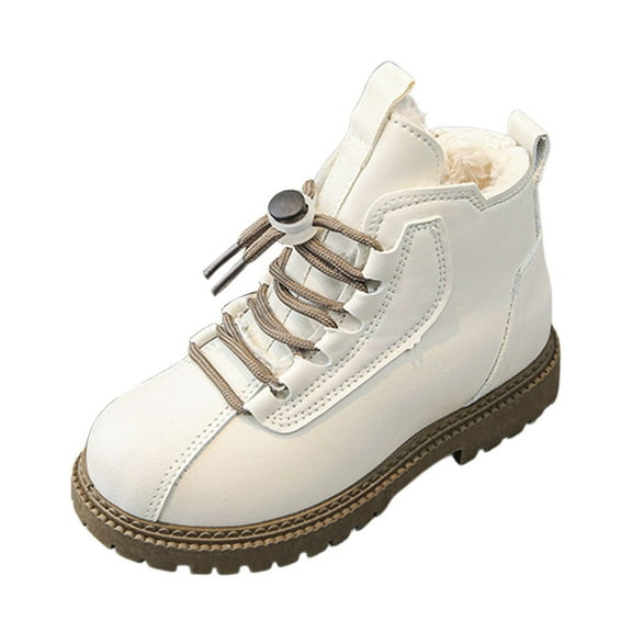 GJSYRH Kids Girls Ankle Boots Casual Boots Flat Thick Sole Non Durable PU Leather Comfortable Footwear White 3.5-4 Years
