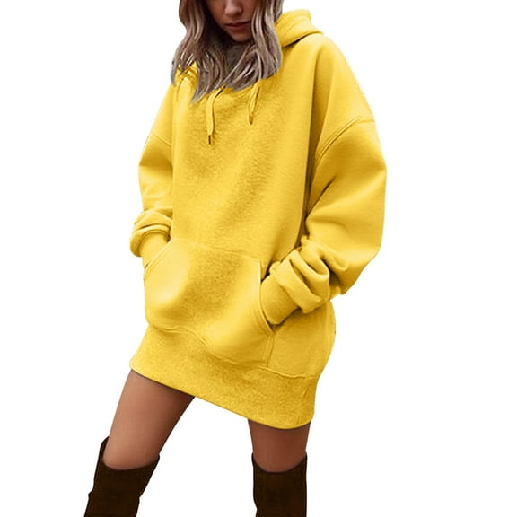 GJSYRH Ladies Hoodies Women Long Sleeve Hooded Tunic Dress Casual Oversized Pullover with Pocket Comfortable Winter