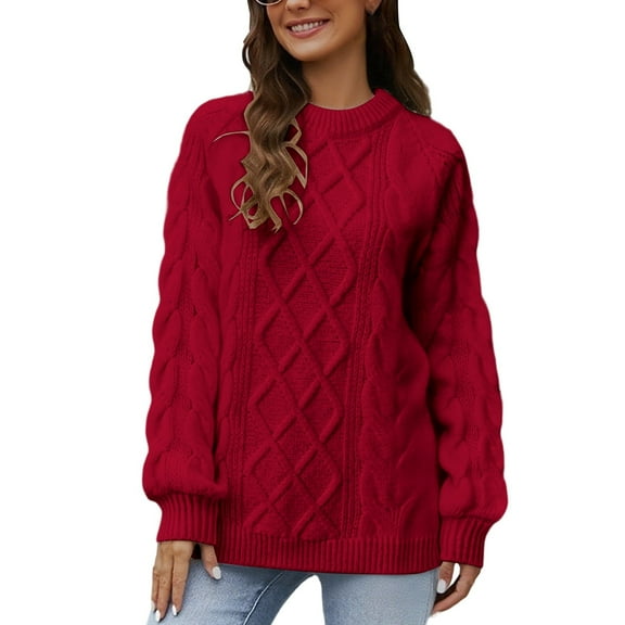 GJSYRH Ladies Soft Crewneck Pullover Sweater Women's Solid Color Crew Neck Knitted Pullover Sweater Soft Comfortable Casual Winter Warm