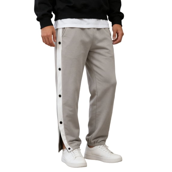 GJSYRH Men's Tear Away Basketball Pants High Split Snap Button Casual Post-Surgery Sweatpants with Pockets Grey S