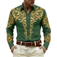 thumbnail image 1 of GJSYRH Mens Hipster Printed Slim Fit Long Sleeve Button Up Party Dress Shirts Green L, 1 of 3