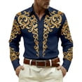 thumbnail image 1 of GJSYRH Mens Hipster Printed Slim Fit Long Sleeve Button Up Party Dress Shirts Navy XXXL, 1 of 3