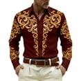 thumbnail image 1 of GJSYRH Mens Hipster Printed Slim Fit Long Sleeve Button Up Party Dress Shirts Wine M, 1 of 4