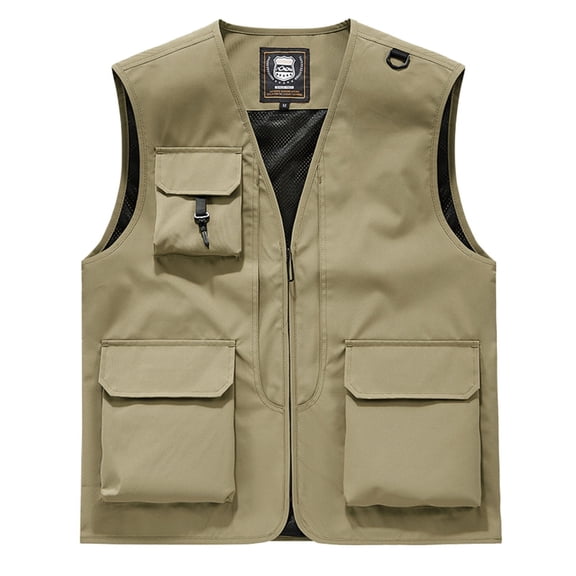 GJSYRH Mens Outdoor Fishing Vest, Lightweight Waterproof Sleeveless Utility Cargo Jacket for Hiking Hunting Khaki XXXXXL
