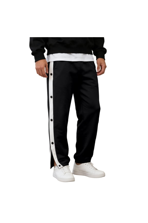 Mens Tear Away Basketball Pants Casual High Split Snap Button Post Surgery Sweatpants Black XL