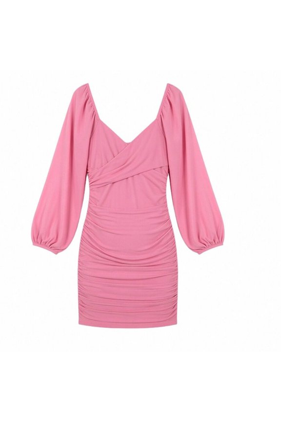 Mesh Ruched Maternity Dress Baby Shower Wedding Guest Pregnancy Shoot Fall Long Short Sleeves Square Neck